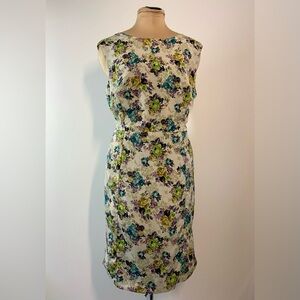 Jessica Sleeveless Sheath Midi Dress – Size 14 – Green & Cream – NWOT